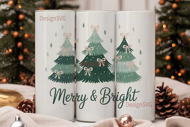 Merry & Bright Christmas 20oz Tumbler Sublimation DesignSVG 
