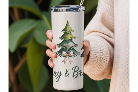 Merry & Bright Christmas 20oz Tumbler Sublimation DesignSVG 
