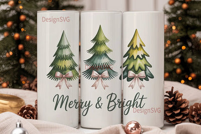 Merry & Bright Christmas 20oz Tumbler Sublimation DesignSVG 