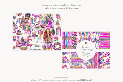 Merry & Bright Christmas Clipart | Festive Pink Holiday PNGs SVG GlamArtZhanna 