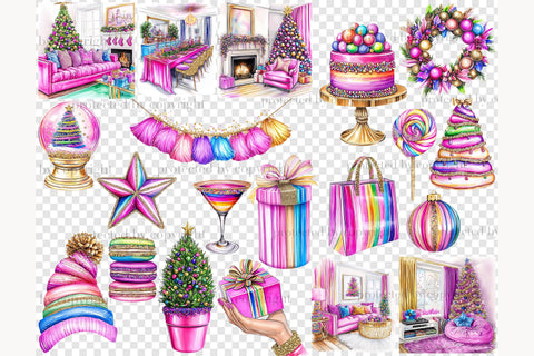 Merry & Bright Christmas Clipart | Festive Pink Holiday PNGs SVG GlamArtZhanna 