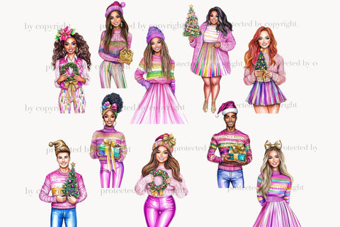 Merry & Bright Christmas Clipart | Festive Pink Holiday PNGs SVG GlamArtZhanna 