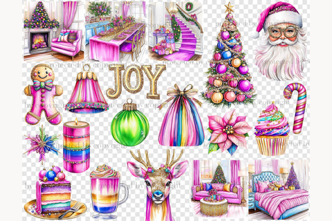Merry & Bright Christmas Clipart | Festive Pink Holiday PNGs SVG GlamArtZhanna 