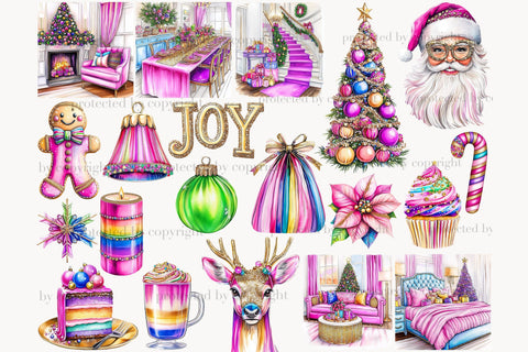 Merry & Bright Christmas Clipart | Festive Pink Holiday PNGs SVG GlamArtZhanna 