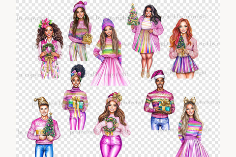 Merry & Bright Christmas Clipart | Festive Pink Holiday PNGs SVG GlamArtZhanna 