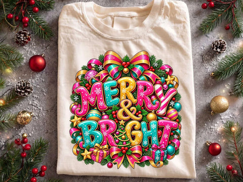 Merry & Bright Christmas PNG SVG artprintfile 