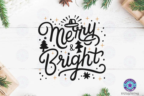 Merry & Bright, Christmas Quote SVG Design, Christmas Sublimation SVG FiveStarCrafting 