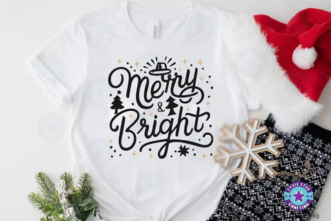 Merry & Bright, Christmas Quote SVG Design, Christmas Sublimation SVG FiveStarCrafting 