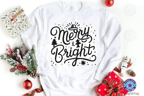 Merry & Bright, Christmas Quote SVG Design, Christmas Sublimation SVG FiveStarCrafting 