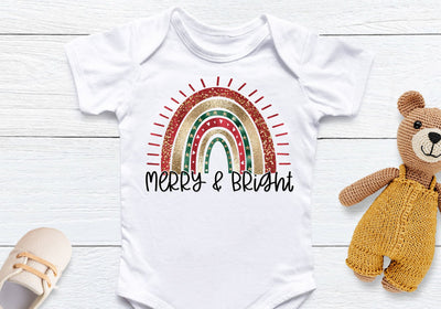 Merry Bright Christmas Rainbow | Festive Holiday Typography PNG | Colorful Christmas Design Sublimation Print Perfect Design Shop 