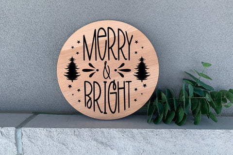 Merry & Bright, Christmas Round Sign SVG SVG CraftLabSVG 