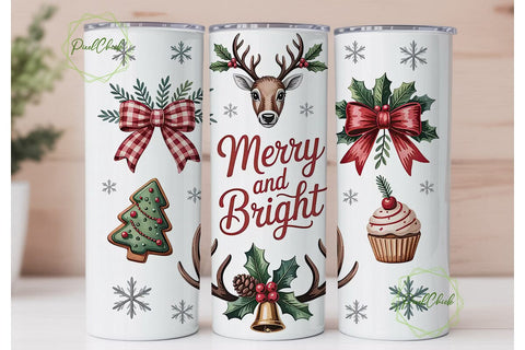 Merry & Bright Christmas Tumbler Wrap Sublimation PixelChick 