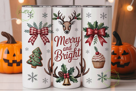 Merry & Bright Christmas Tumbler Wrap Sublimation PixelChick 