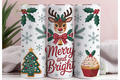 Merry & Bright Christmas Tumbler Wrap Sublimation PixelChick 