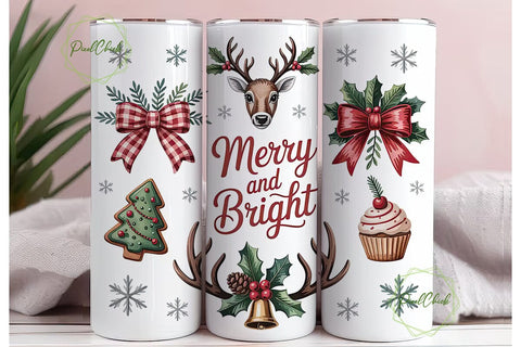 Merry & Bright Christmas Tumbler Wrap Sublimation PixelChick 