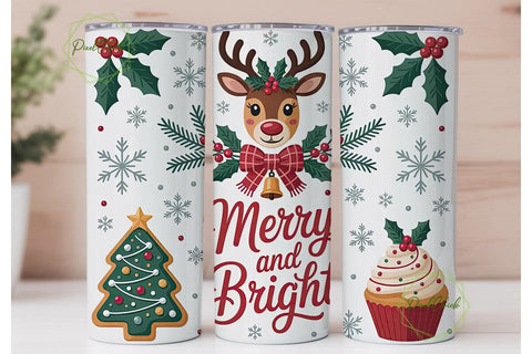 Merry & Bright Christmas Tumbler Wrap Sublimation PixelChick 