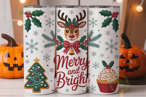 Merry & Bright Christmas Tumbler Wrap Sublimation PixelChick 