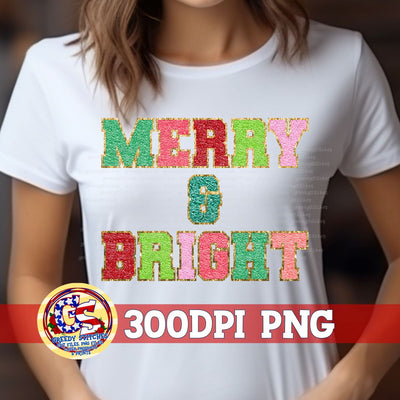 Merry & Bright Faux Chenille PNG Sublimation Greedy Stitches 