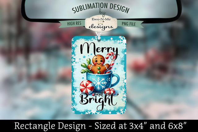 Merry Bright Gingerbread Blue Rectangle Air Freshener Sublimation Design Sublimation Ewe-N-Me Designs 