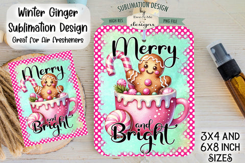 Merry Bright Gingerbread Pink Rectangle Air Freshener Sublimation Design Sublimation Ewe-N-Me Designs 