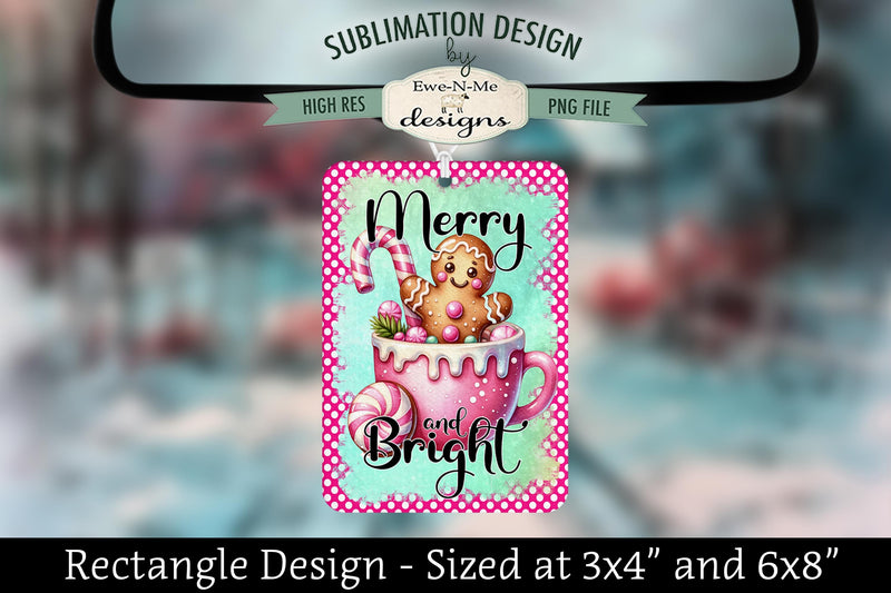 Merry Bright Gingerbread Pink Rectangle Air Freshener Sublimation Design Sublimation Ewe-N-Me Designs 