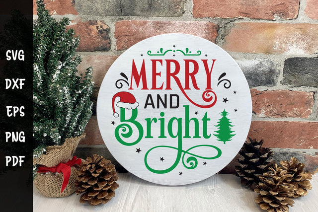 Merry & Bright SVG Christmas Round Sign SVG CraftLabSVG 