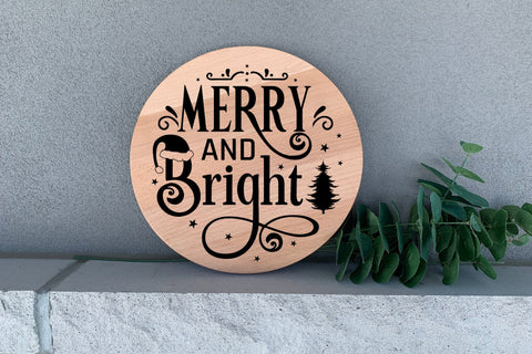 Merry & Bright SVG Christmas Round Sign SVG CraftLabSVG 