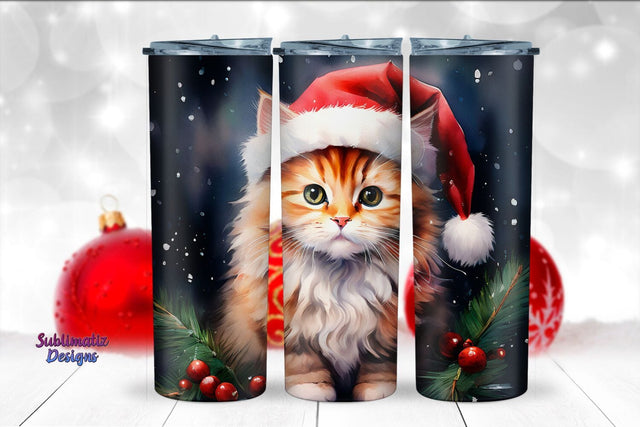 Merry Catmas Tumbler Wrap Sublimation | 20 oz Skinny Tumbler Wrap Sublimation Christmas Design Sublimation Sublimatiz Designs 