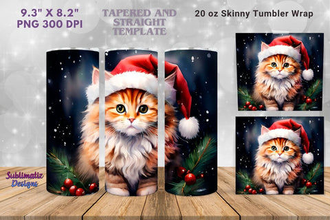 Merry Catmas Tumbler Wrap Sublimation | 20 oz Skinny Tumbler Wrap Sublimation Christmas Design Sublimation Sublimatiz Designs 