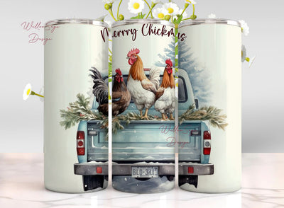 Merry Chickmas Chicken Tumbler Wrap, 20 Oz Skinny Sublimation Tumbler PNG, Christmas Chicken Tumbler PNG Design Digital File Download Sublimation WillowSageDesign 