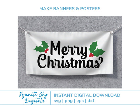 Merry Chirstmas SVG title with holly SVG Kyanite Sky Digitals 