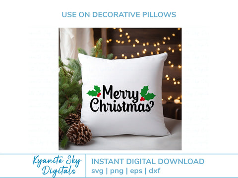 Merry Chirstmas SVG title with holly SVG Kyanite Sky Digitals 