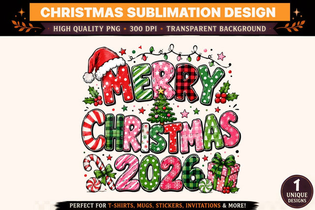 Merry Christmas 2026 PNG, Christmas Sublimation Design, Holiday T-Shirt PNG, Christmas DTF Design, Festive Xmas Shirt Sublimation BlackCatsMedia 