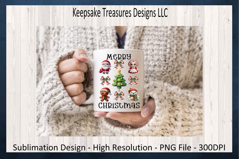 'Merry Christmas' Adorable Holiday Characters and Festive Decorations in Charming Cartoon Style Sublimation Keepsake Treasures Designs LLC. 