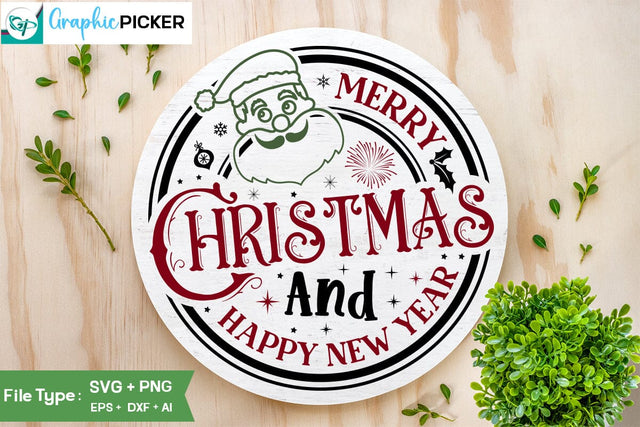 Merry Christmas And Happy New Year Round Sign SVG Design, Christmas SVG Desig ,Christian Round Ornaments, Nativity Christmas SVG Design, SVGs,Quotes and Sayings,Food & Drink,On Sale, Print & Cut SVG DesignPlante 503 