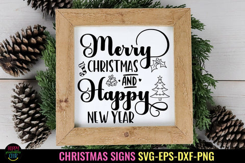Merry Christmas and Happy New Year SVG I Christmas Sign SVG SVG Happy Printables Club 