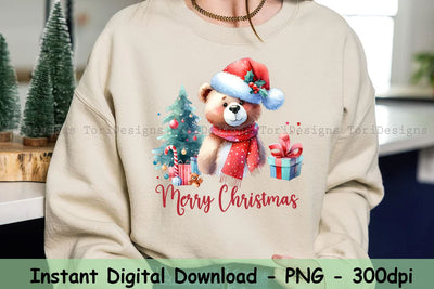 Merry Christmas Bear PNG, Bear Sublimation Design, Christmas Teddy Bear, Christmas Design, Santa Bear Design, Instant Digital Download Sublimation ToriDesigns 