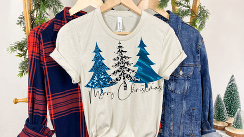 Merry Christmas Blue Trees PNG | Coastal Blue Christmas Tree Sublimation | Winter Sublimation Design Sublimation Print Perfect Design Shop 