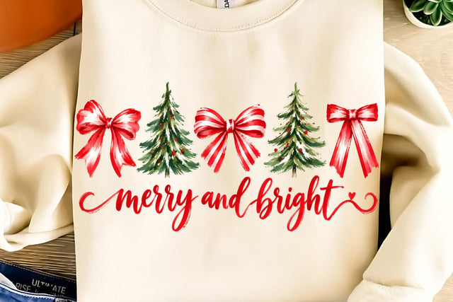 Merry Christmas Bow and Tree PNG Sublimation DesignPlante 503 