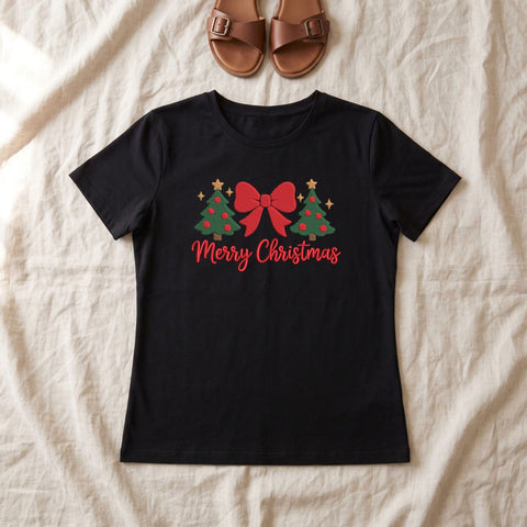 Merry Christmas Bow Embroidery Design – Christmas Trees Red Ribbon Holiday Machine Embroidery File Embroidery/Applique DESIGNS PatternFeed8 