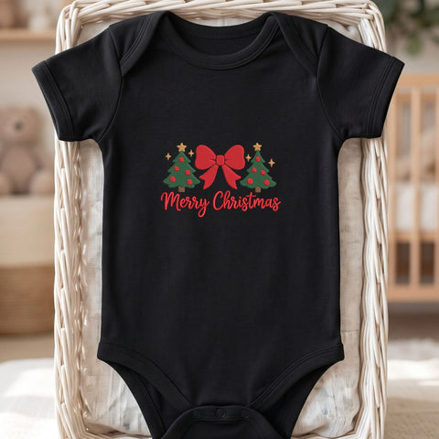 Merry Christmas Bow Embroidery Design – Christmas Trees Red Ribbon Holiday Machine Embroidery File Embroidery/Applique DESIGNS PatternFeed8 