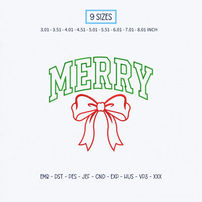 Merry Christmas Bow Embroidery Design – Vintage Varsity Merry Red Ribbon Coquette Machine Embroidery File Embroidery/Applique DESIGNS PatternFeed8 
