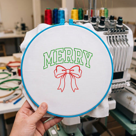 Merry Christmas Bow Embroidery Design – Vintage Varsity Merry Red Ribbon Coquette Machine Embroidery File Embroidery/Applique DESIGNS PatternFeed8 