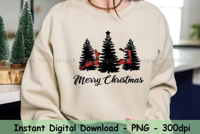Merry Christmas Buffalo Plaid Reindeer Tree Holiday Sublimation Design Download, Clipart, Instant Download Sublimation ToriDesigns 