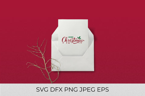 Merry Christmas calligraphy hand lettering with holly berry mistletoe SVG LaBelezoka 