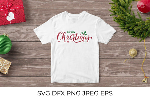 Merry Christmas calligraphy hand lettering with holly berry mistletoe SVG LaBelezoka 