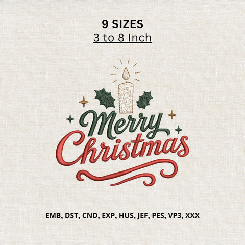 Merry Christmas Candle Machine Embroidery Design – Holly Holiday Christmas Embroidery File Embroidery/Applique DESIGNS PatternFeed8 