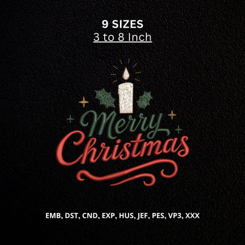 Merry Christmas Candle Machine Embroidery Design – Holly Holiday Christmas Embroidery File Embroidery/Applique DESIGNS PatternFeed8 