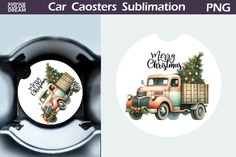 Merry Christmas Car Coaster Bundle Sublimation WatercolorColorDream 