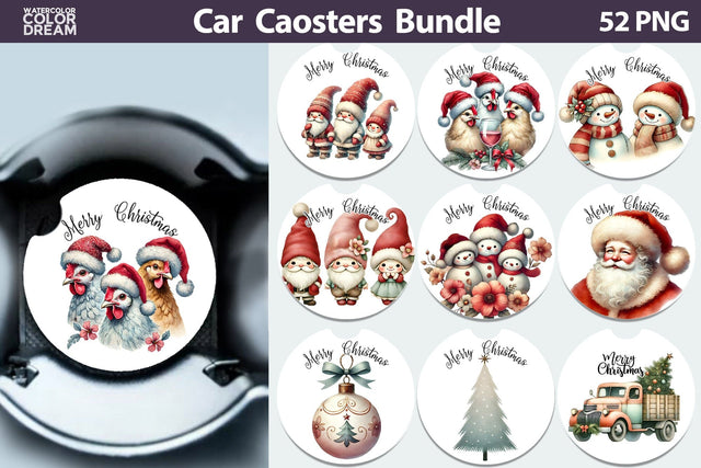 Merry Christmas Car Coaster Bundle Sublimation WatercolorColorDream 